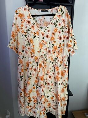 Floral V-Neck Tie-Waist Women's Dress - Peach Floral
